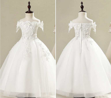 3 Farben: Traumhaftes Blumenmädchenkleid mit Blütenapplikationen