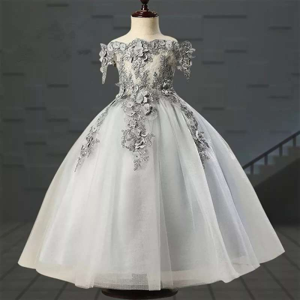 3 Farben: Traumhaftes Blumenmädchenkleid mit Blütenapplikationen