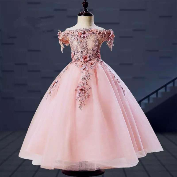 3 Farben: Traumhaftes Blumenmädchenkleid mit Blütenapplikationen