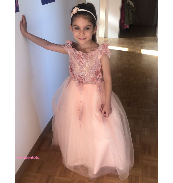 3 Farben: Traumhaftes Blumenmädchenkleid mit Blütenapplikationen